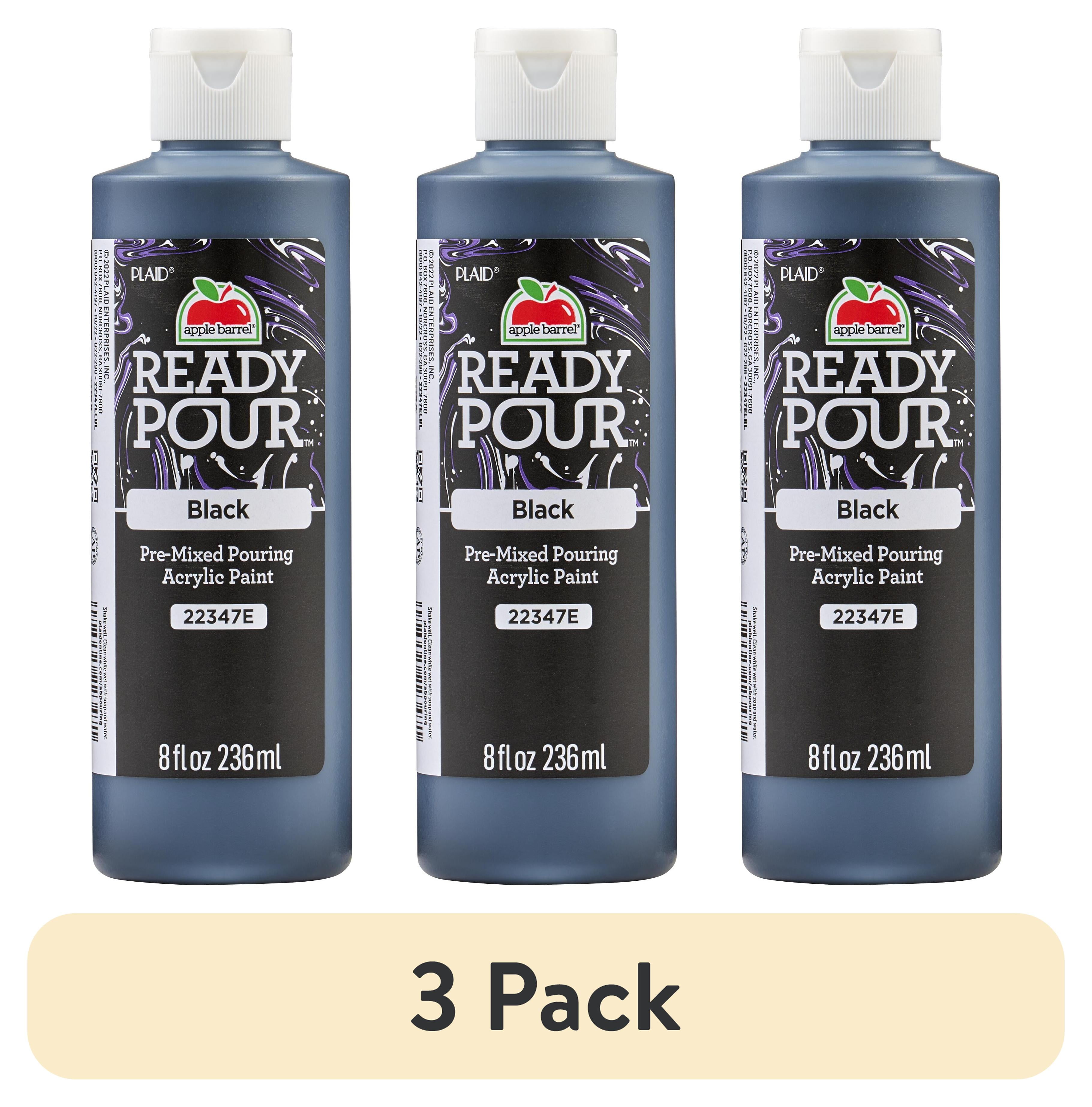 (3 pack) Apple Barrel Ready Pour Pre-Mixed Pouring Acrylic Craft Paint, Black, 8 fl oz