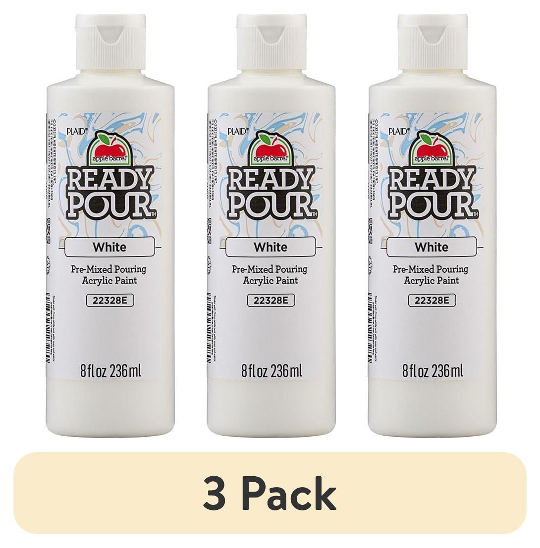 (3 pack) Apple Barrel Ready Pour Pre-Mixed Pouring Acrylic Craft Paint, White, 8 fl oz