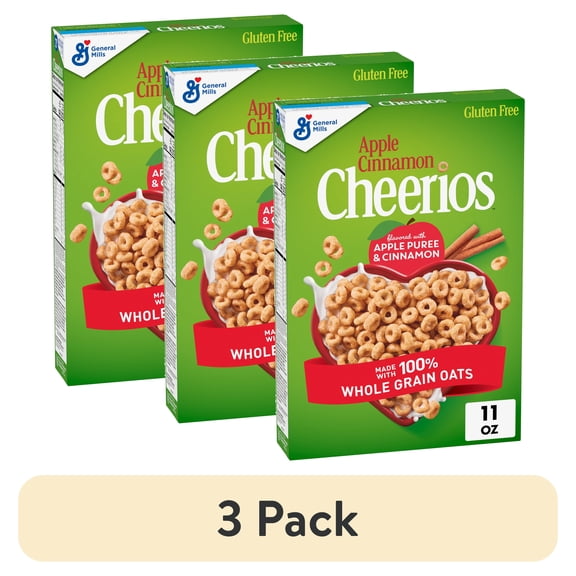 (3 pack) Apple Cinnamon Cheerios, Heart Healthy Gluten Free Cereal, 11 oz