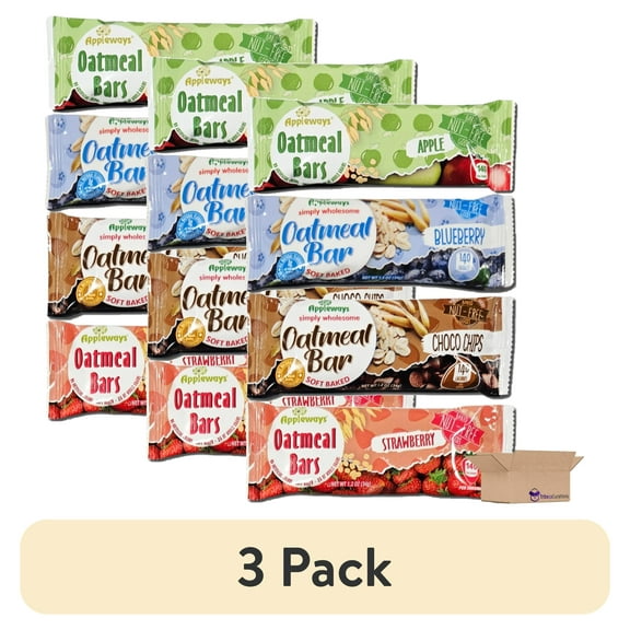 (3 pack) Appleways Oatmeal Bar Value Pack | 1.2 Ounce | Pack of 24 (Variety Pack)