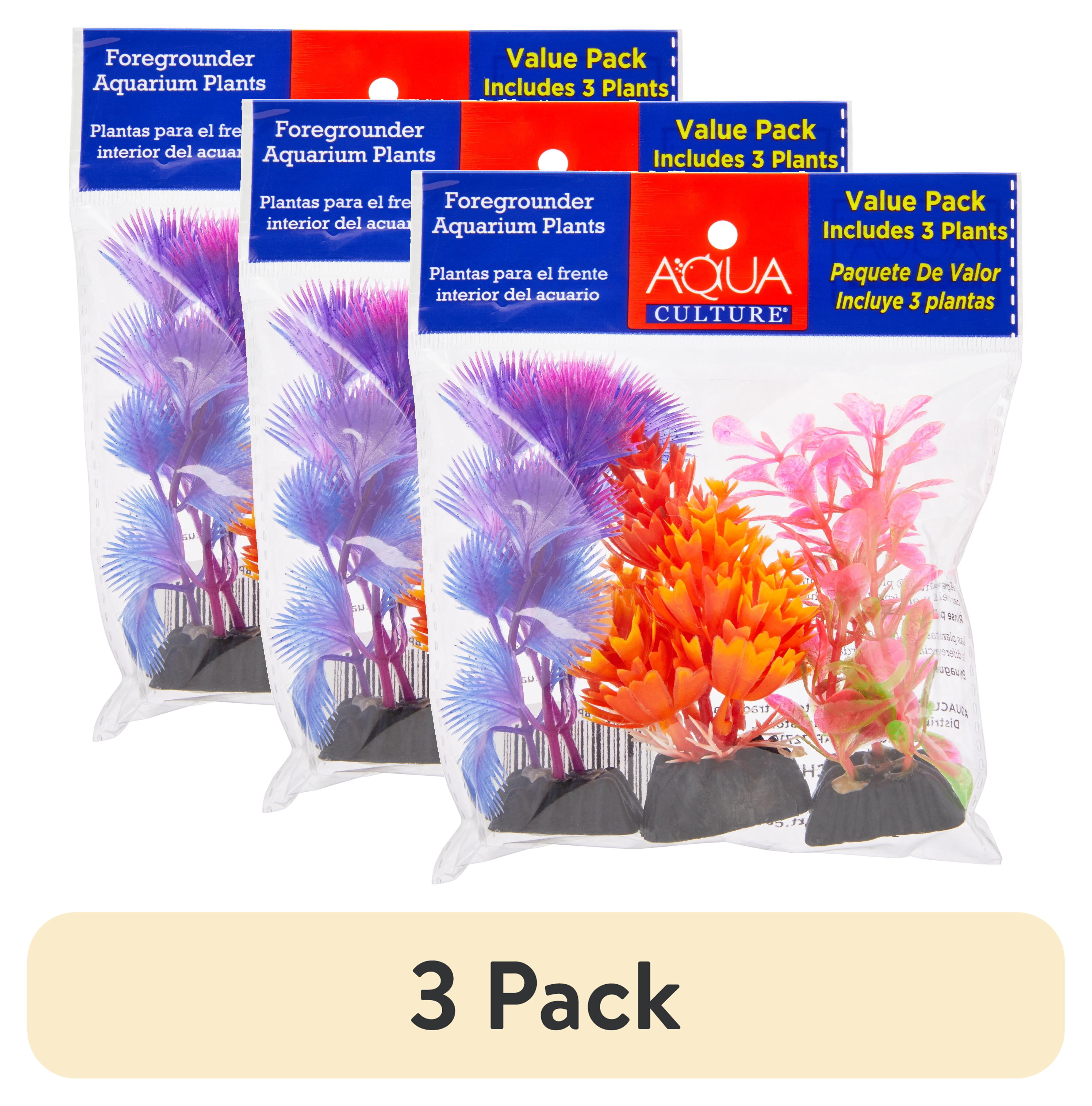 (3 pack) Aqua Culture Foregrounder Plastic Aquarium Plants - Multicolored - 3 Count Per Pack