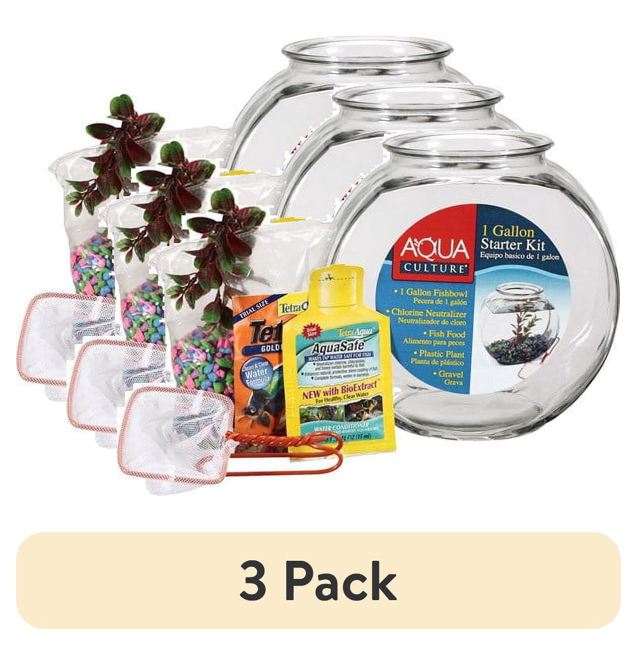 (3 pack) Aqua Culture Glass Fish Bowl with Starter Kit, 1 Gallon