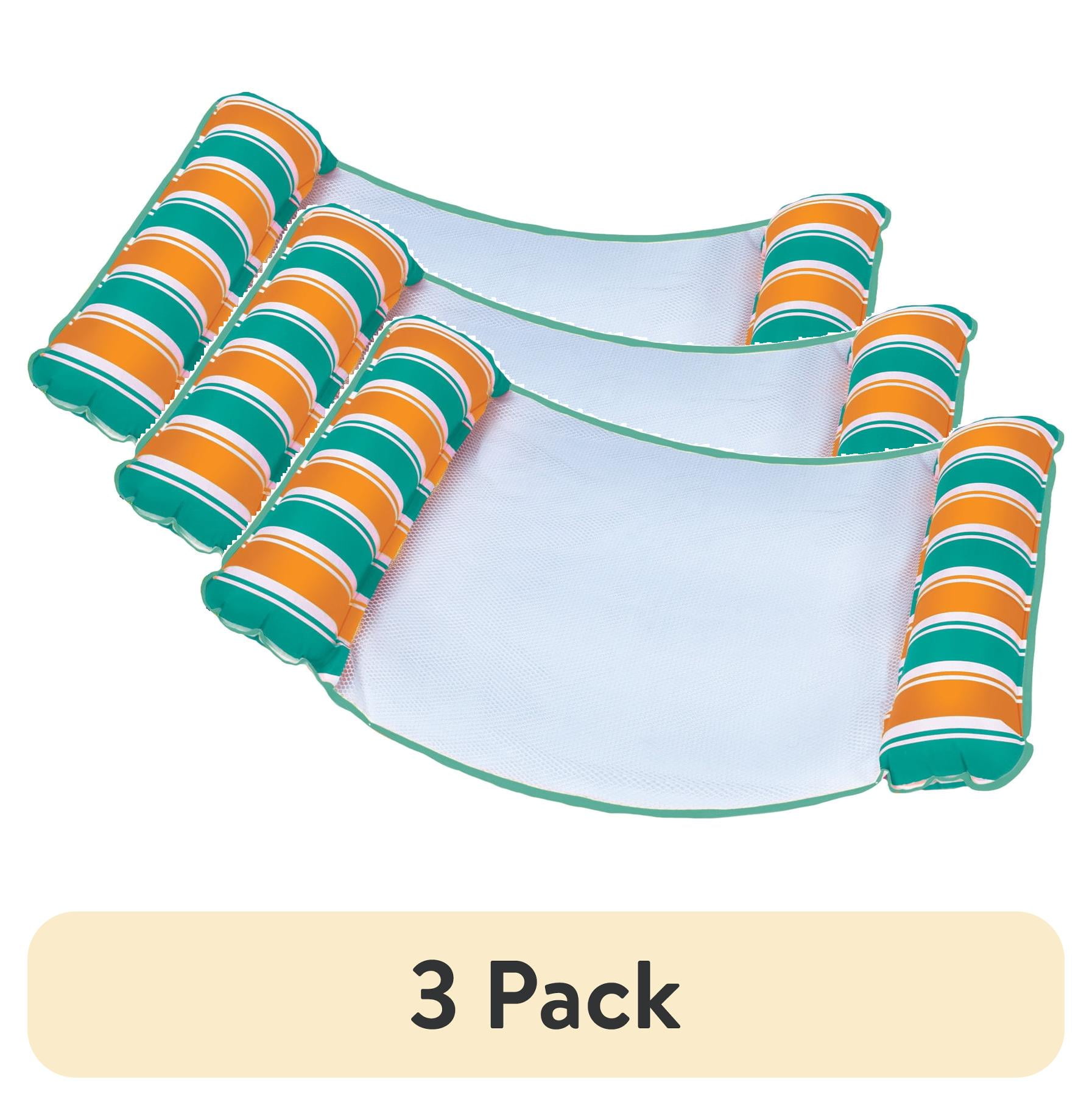(3 pack) Aqua-Leisure 4-in-1 Monterey Hammock Pool Float, Teal/Orange Stripe, 250 lb Capacity