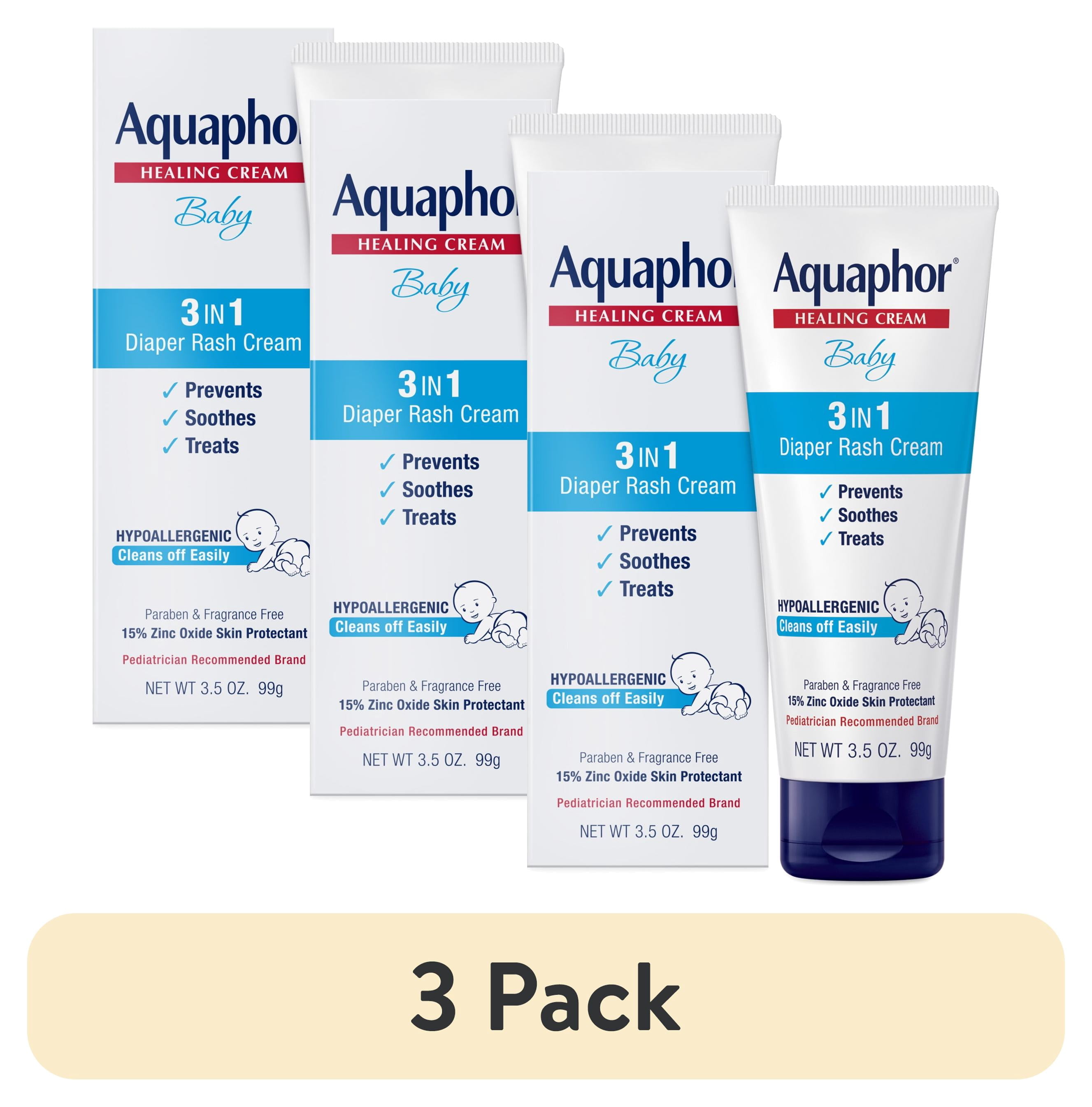 (3 pack) Aquaphor Baby Diaper Rash Cream with Zinc Oxide, Hypoallergenic, Paraben and Fragrance Free, 3.5 oz