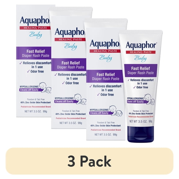 (3 pack) Aquaphor Baby Diaper Rash Paste, Maximum Strength 40 percent Zinc Oxide, Diaper Rash Cream, Diaper Rash Ointment, 3.5 oz