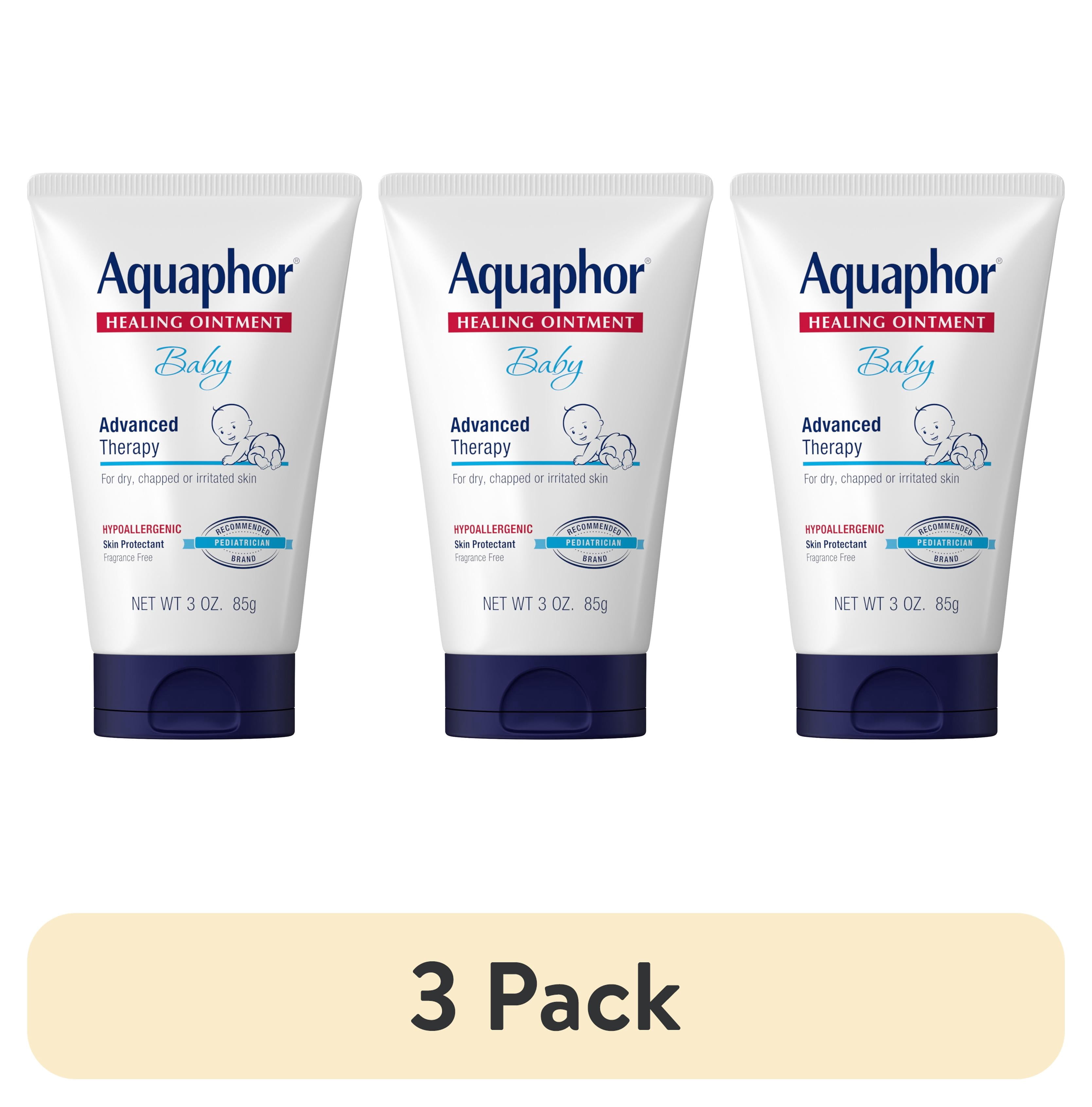 (3 pack) Aquaphor Baby Healing Ointment for Teething, Drool and Diaper Rash, Hypoallergenic, 3 oz