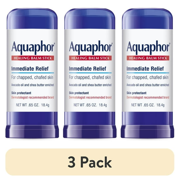 (3 pack) Aquaphor Healing Balm Stick for Chapped, Chafed Skin with Avocado Oil and Shea Butter, 0.65 oz