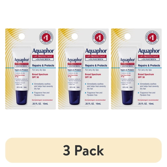 (3 pack) Aquaphor Lip Repair Lip Balm with Sunscreen, Lip Protectant, Lip Balm SPF 30, 0.35 Oz Tube