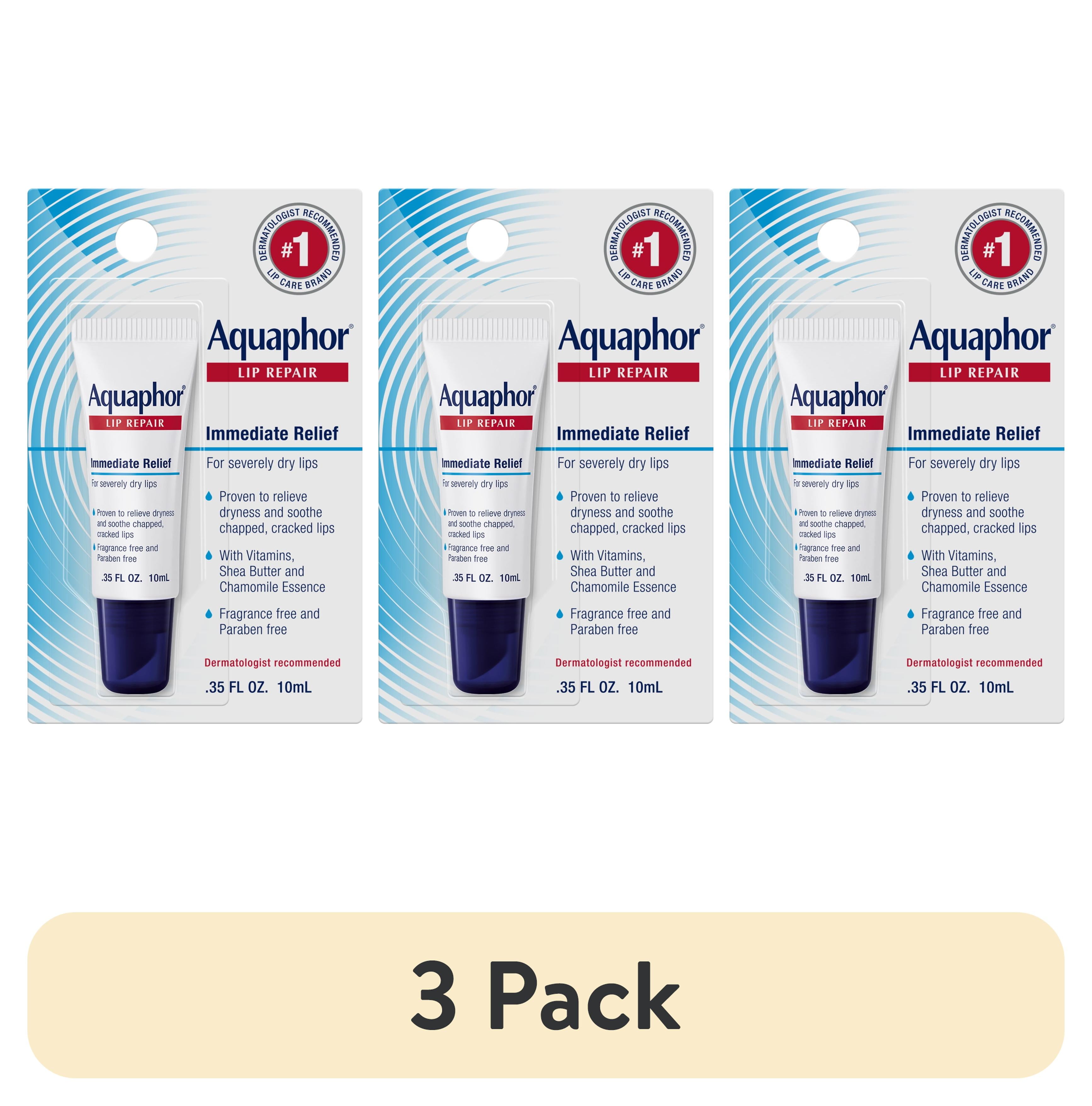 (3 pack) Aquaphor Lip Repair Ointment for Dry Chapped Lips, Lip Balm with Shea Butter, 0.35 fl oz