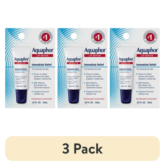 (3 pack) Aquaphor Lip Ointment, Lip Balm with Shea Butter, 0.35 fl oz