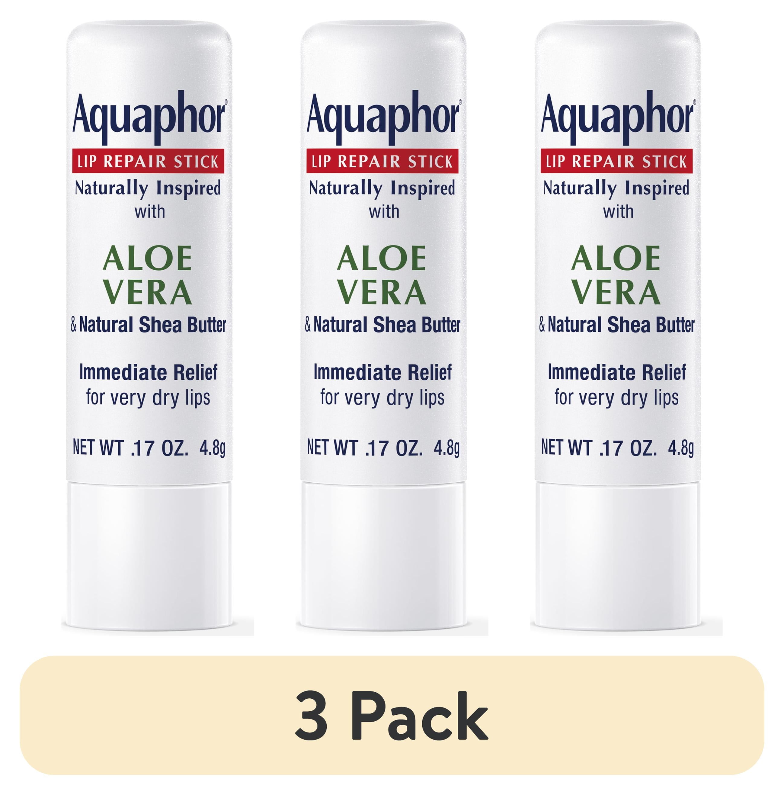 (3 pack) Aquaphor Naturally Inspired Lip Repair Stick with Aloe Vera and Shea Butter, Hydrating Lip Balm Stick Immediately Relieves Dryness and Soothes Chapped Lips, Holiday Gifts for Self Care, 0.17 Oz Stick
