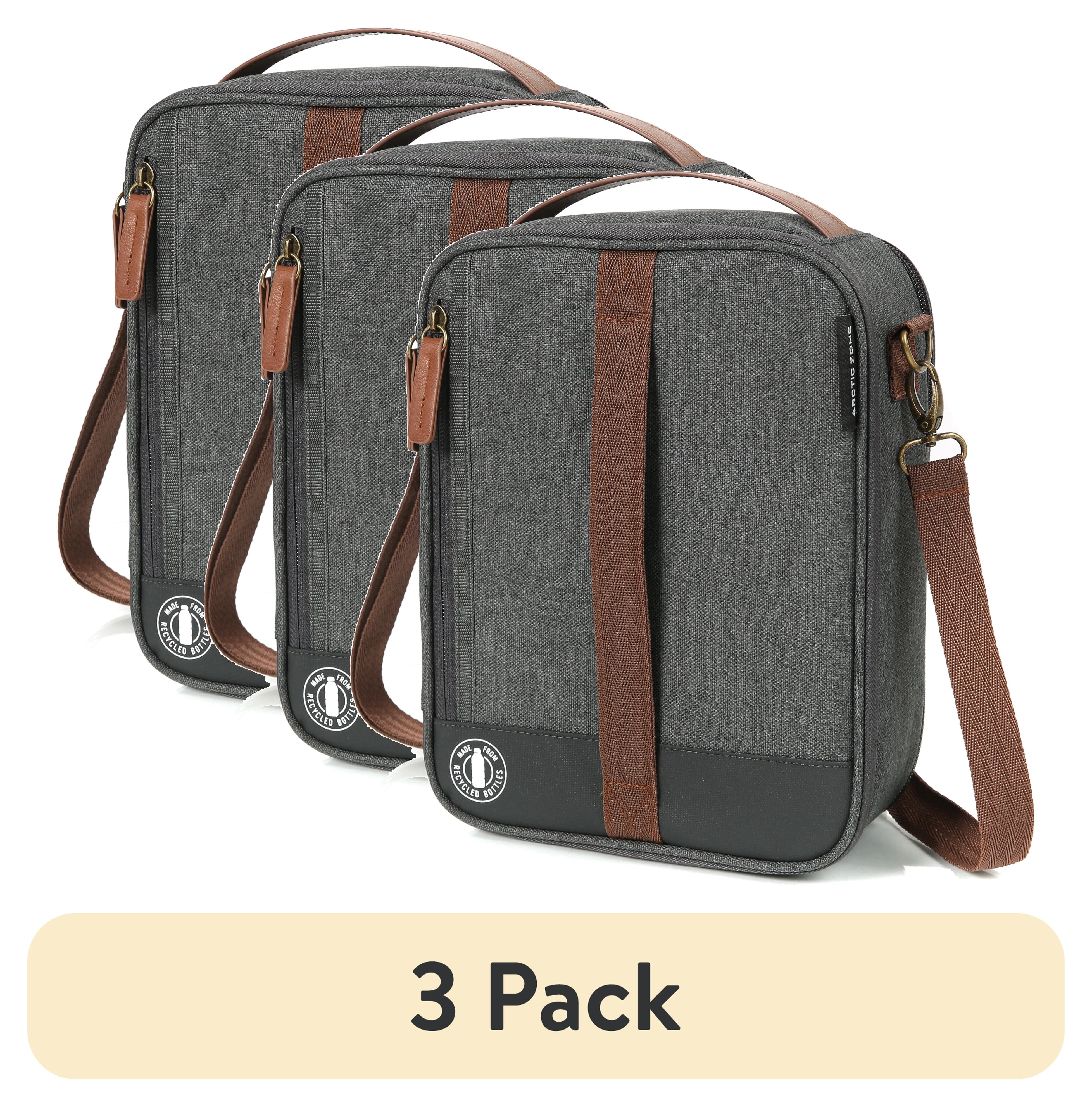 (3 pack) Arctic Zone Heathered Eco Expandable Upright Reusable Lunch Box with Thermal Insulation, Gray