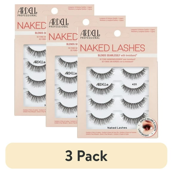 (3 pack) Ardell Naked Lashes 420 Multipack, Lightweight Natural False Eyelashes with Invisiband, 4 Pairs