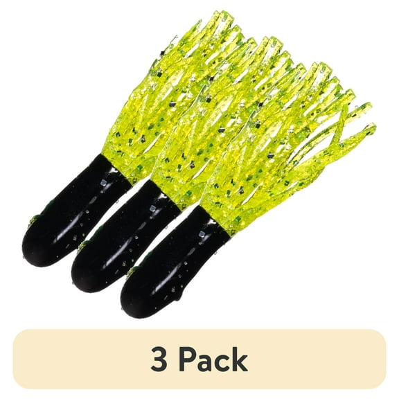 (3 pack) Arkie Lures 2.5 inch Pro Model Tube, Color Black/Chartreuse Glitter