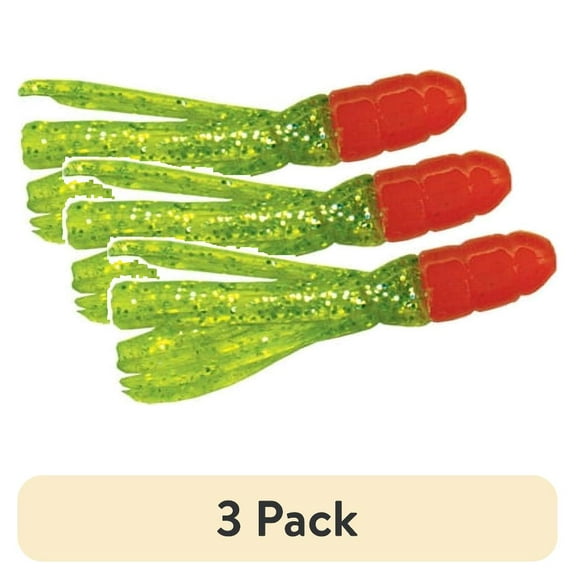 (3 pack) Arkie Lures Solid Body Fishing Tube, Color Red/Chartreuse