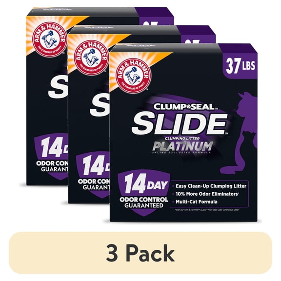 (3 pack) Arm & Hammer Platinum Slide Easy Clean Clumping Multi-Cat Litter, 37 lb