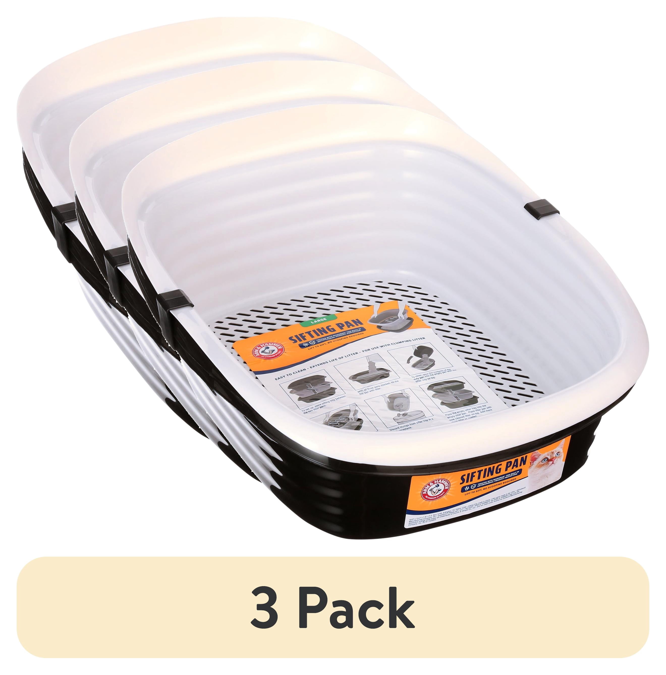 (3 pack) Arm & Hammer Sifting Cat Litter Box, 2 Open Top Plastic Cat Litter Pans and Cat Litter Tray, Large, Black and White