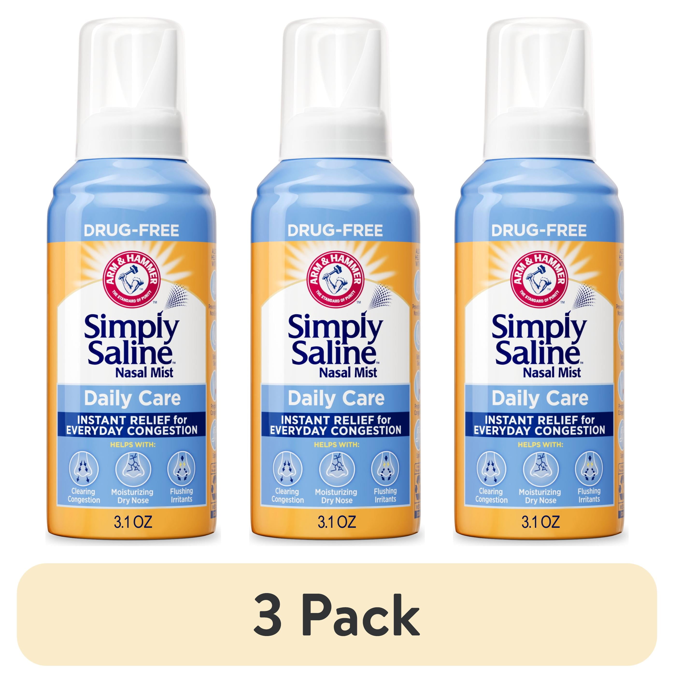 (3 pack) ARM & HAMMER Simply Saline Daily Care Drug-Free Mist for Nasal Congestion Relief, 3.1 oz