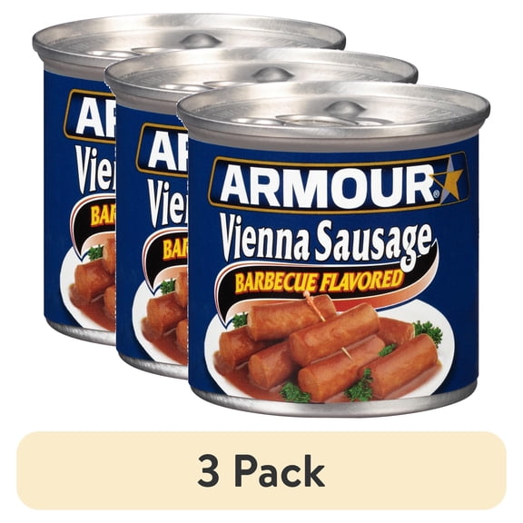 (3 pack) Armour Barbecue Vienna Sausage, 7g protein Per Serving,  4.6 oz Can