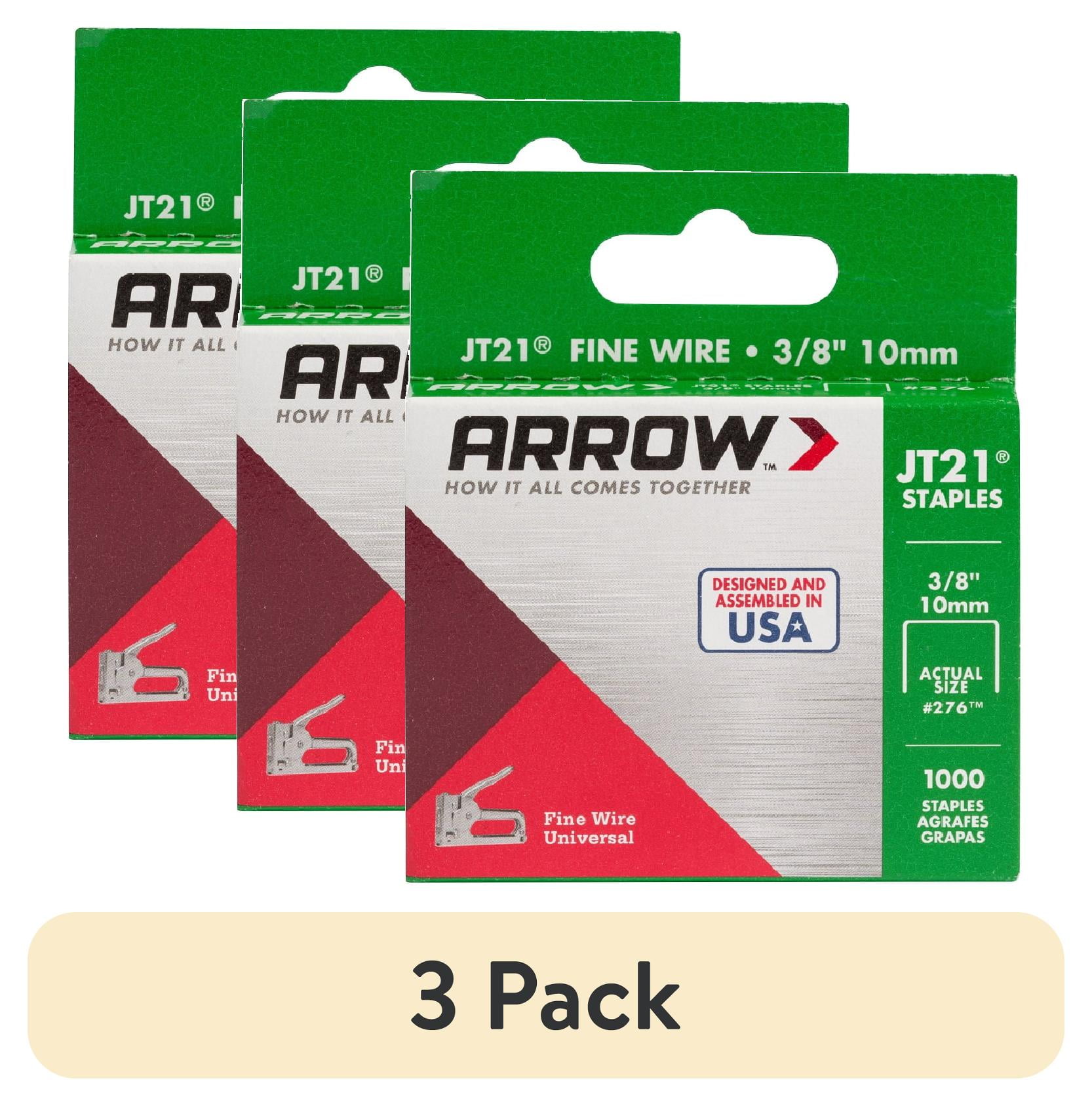 (3 pack) Arrow 3/8" Leg x 7/16" Gray 22.5 Gauge Standard Staples, 1000 Pack, Light Duty, New For DIY & Craft
