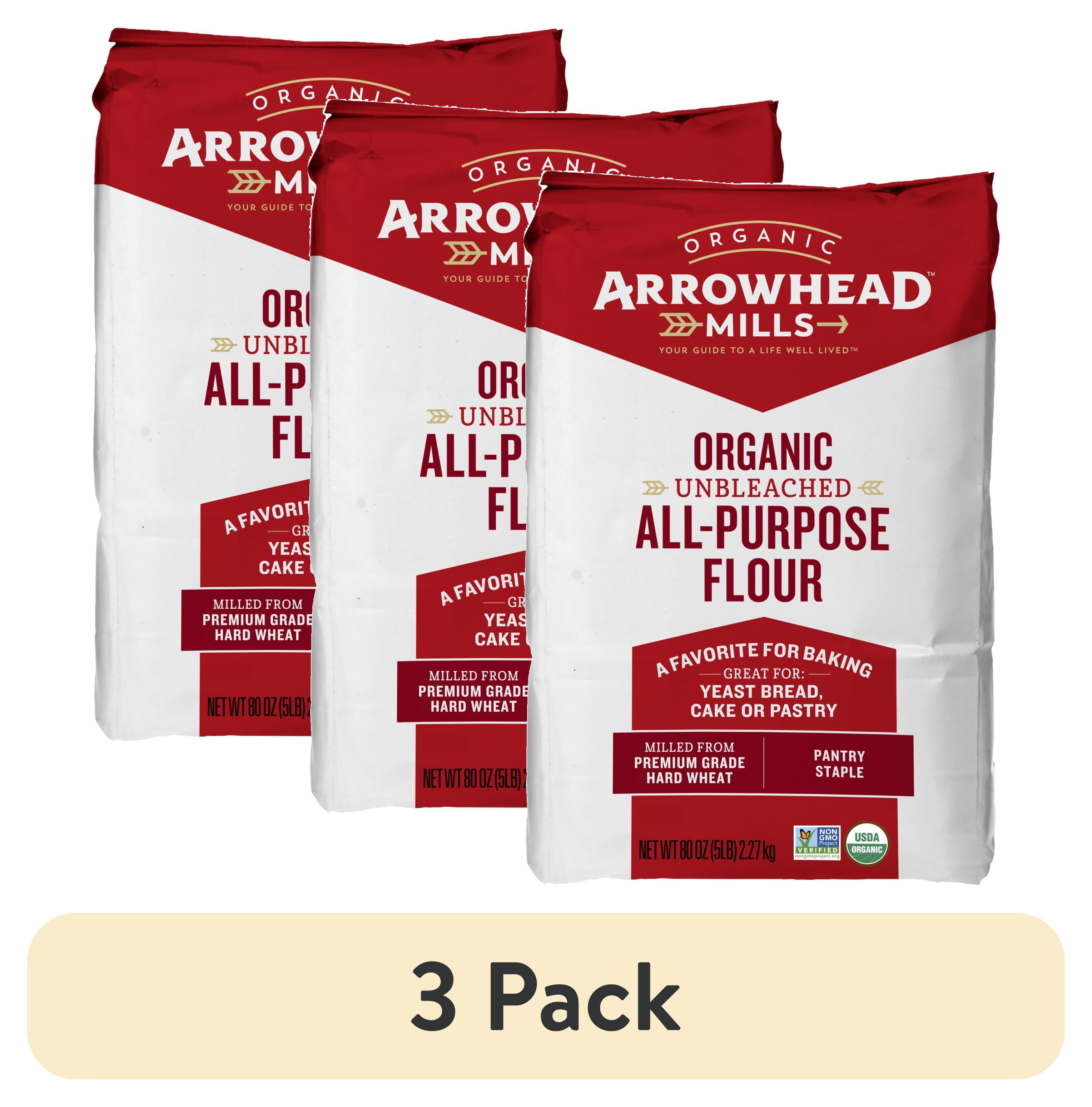 (3 pack) Arrowhead Mills Unbleached Organic All Purpose Flour, 5 lb Bag