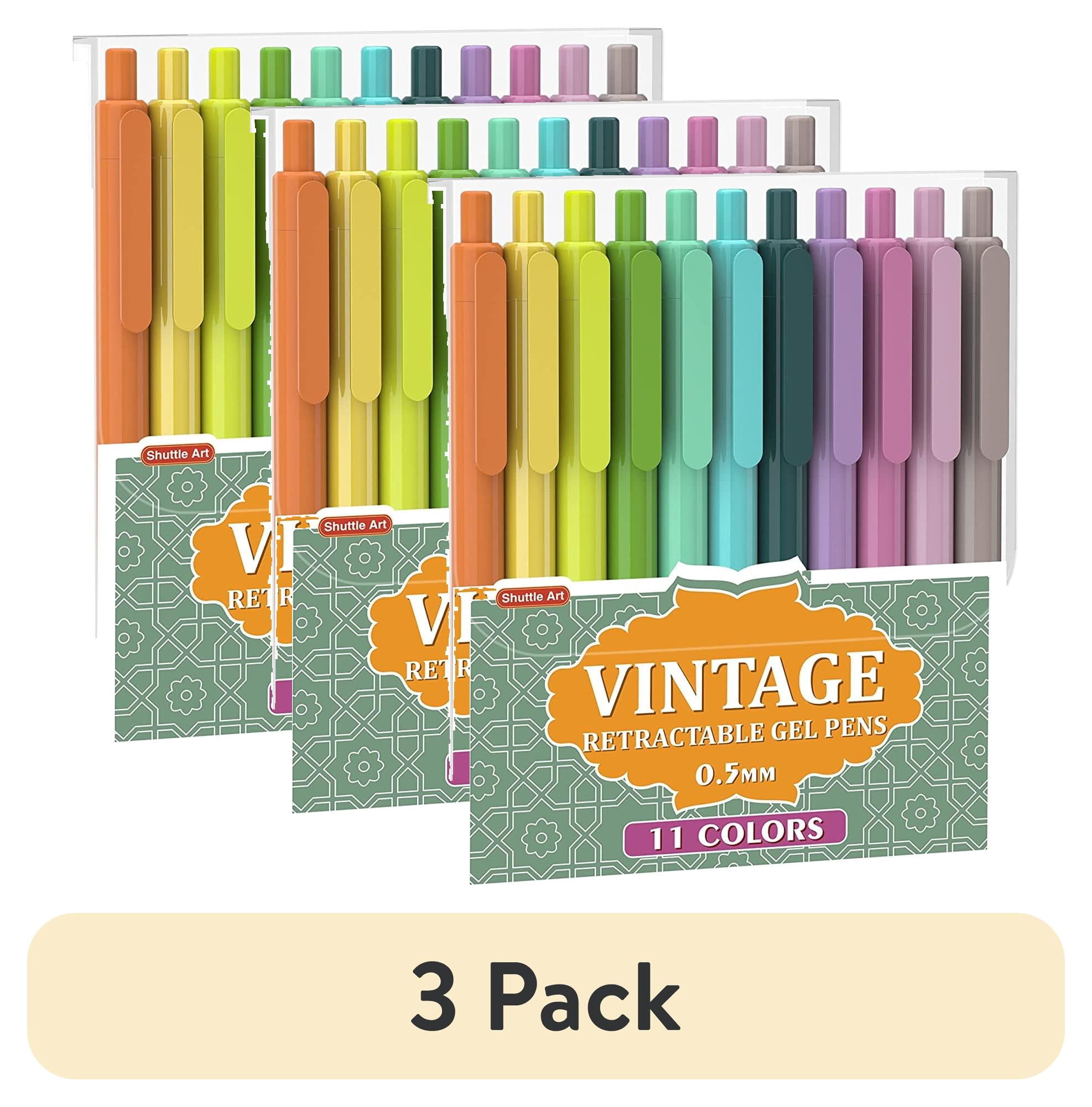 (3 pack) Art Gel Pens, Shuttle Art 11 Vintage Ink Colors Retractable Pens, Cute Pens 0.5mm Fine Point for Writing Drawing Journaling Note Taking