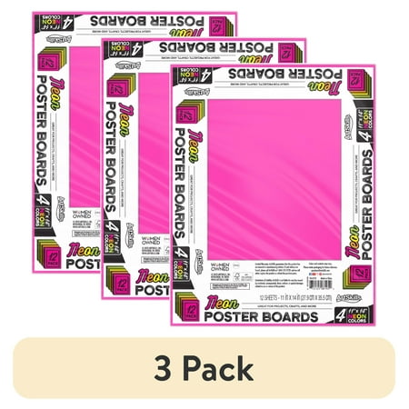 (3 pack) ArtSkills Neon Poster Board, 11" x 14", 12-pack, Assorted Bright Colors for Signs & School Projects