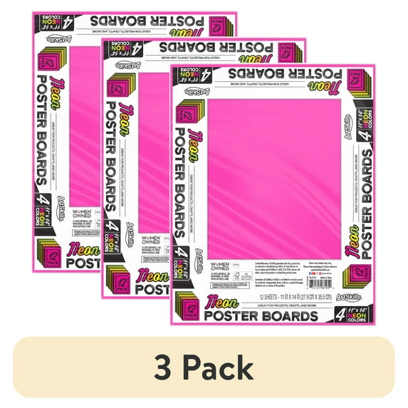(3 pack) ArtSkills Neon Poster Board, 11" x 14", 12-pack, Assorted Bright Colors for Signs & School Projects
