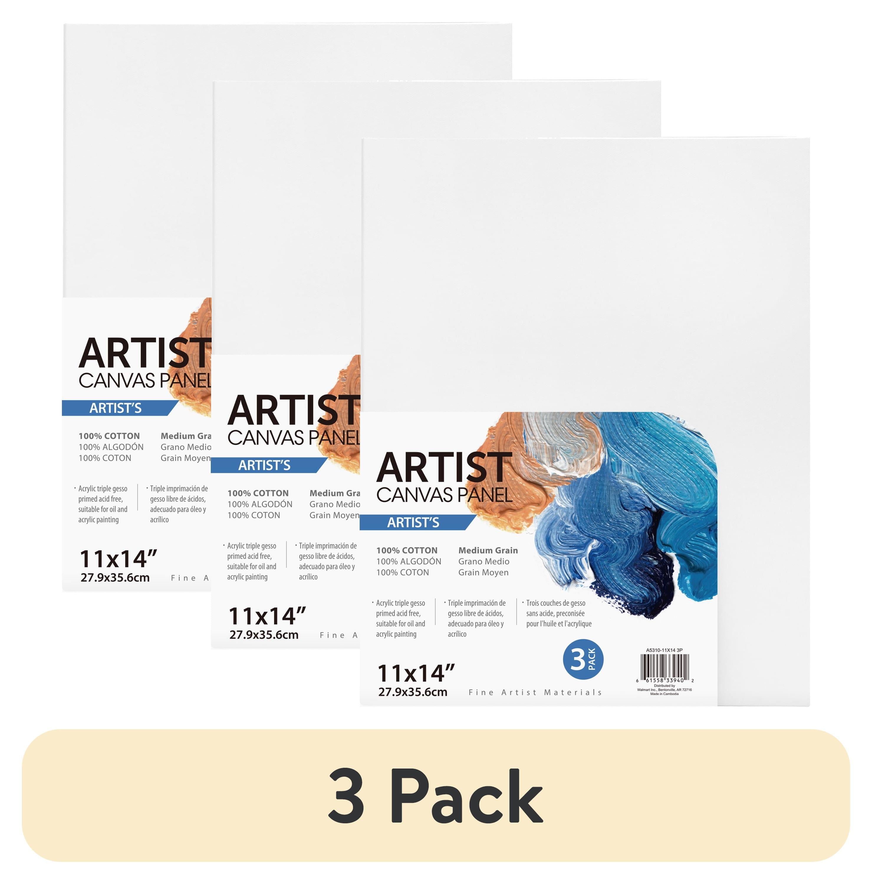 (3 pack) Artist Canvas Panel, 100% Cotton Acid Free White Canvas, 11"X14", 3 Pieces, Deluxe Canvas, Ideal for Art Students, Educators, Artists and Professionals.