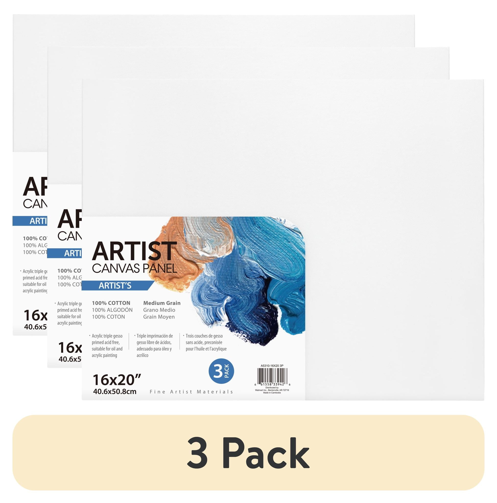 (3 pack) Artist Canvas Panel, 100% Cotton Acid Free White Canvas, 16"X20", 3 Pieces, Deluxe Canvas, Ideal for Art Students, Educators, Artists and Professionals.