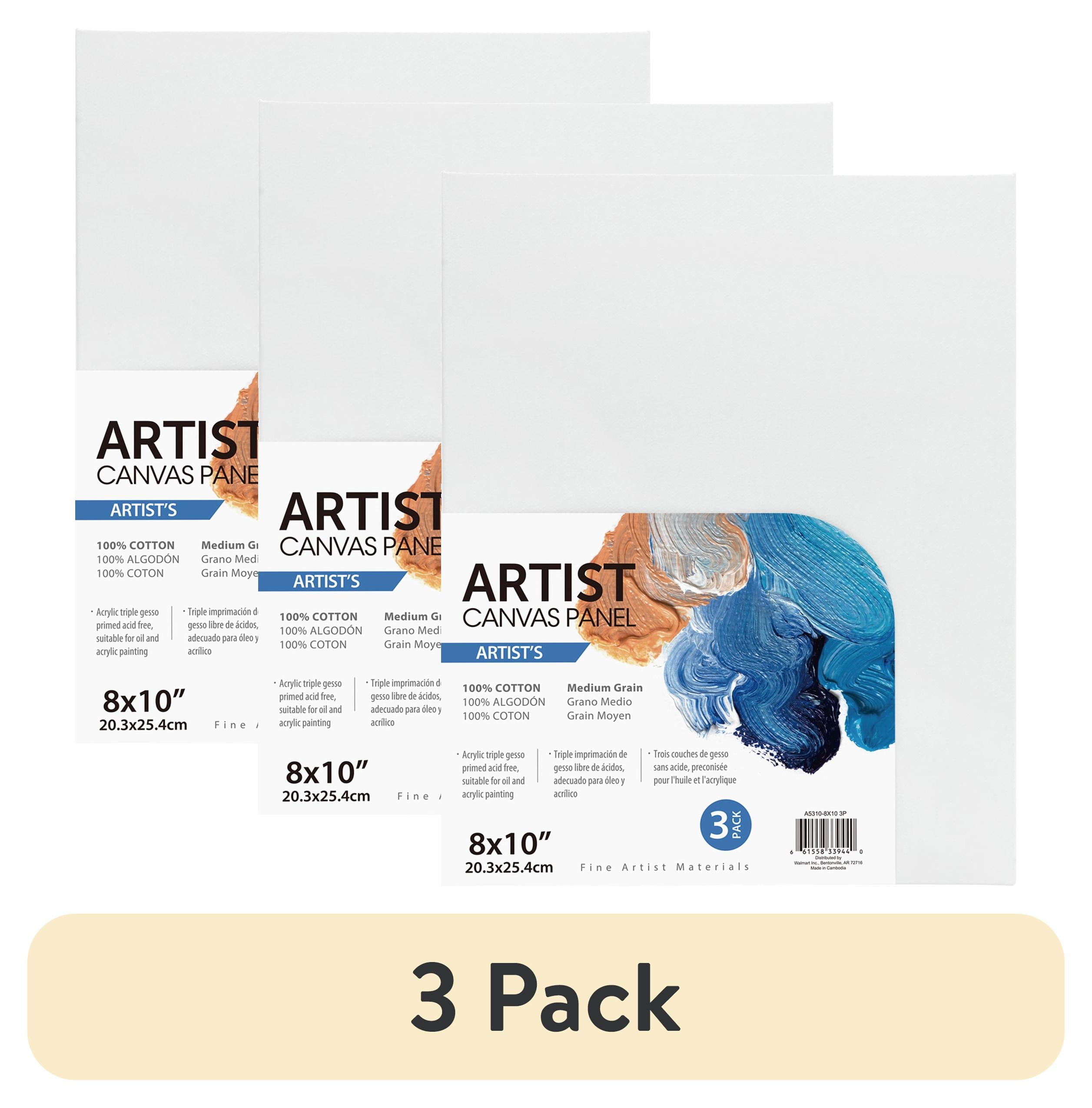 (3 pack) Artist Canvas Panel, 100% Cotton Acid Free White Canvas, 8"X10", 3 Pieces, Deluxe Canvas, Ideal for Art Students, Educators, Artists and Professionals.