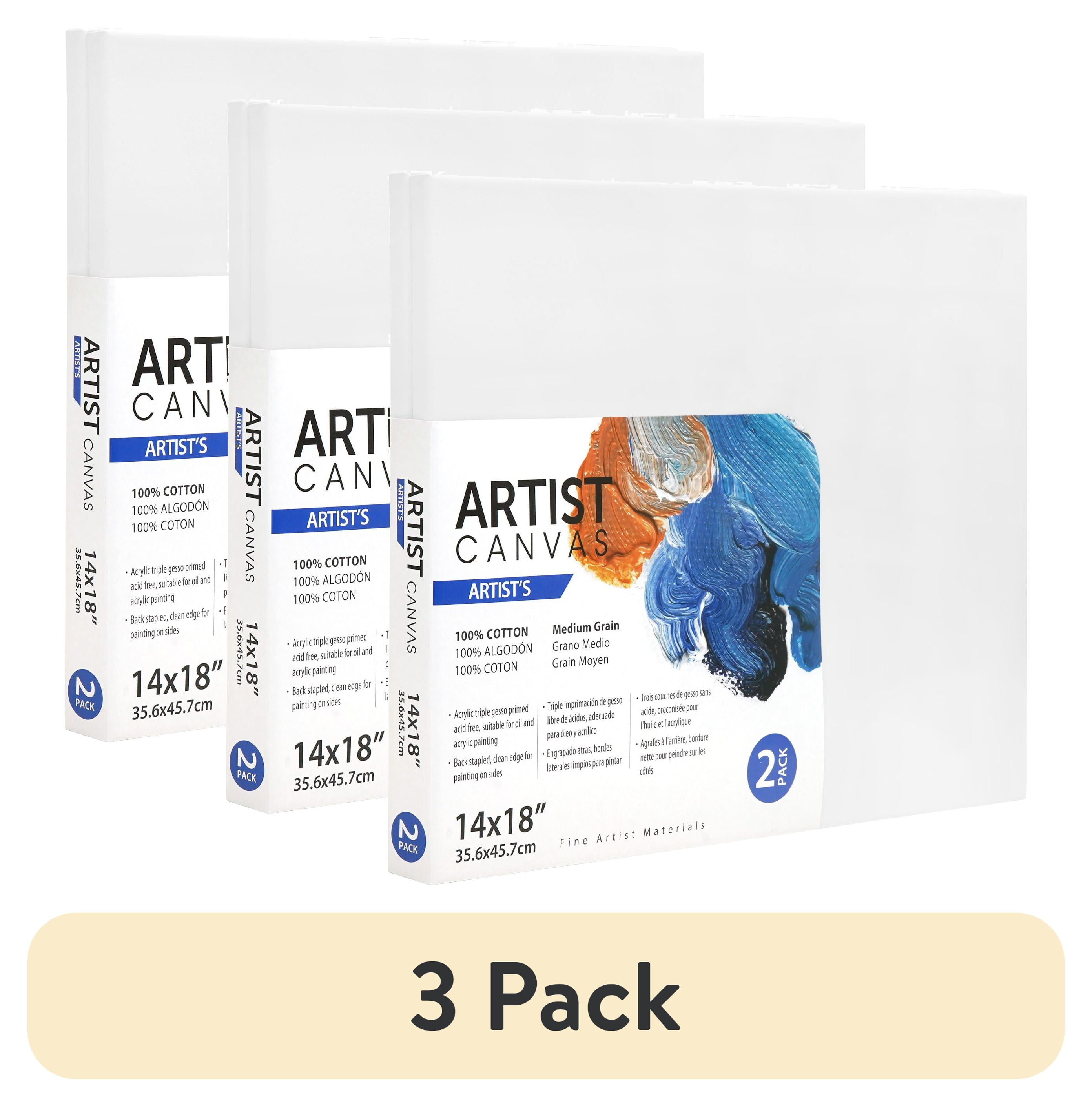 (3 pack) Artist Stretched Canvas, 100% Cotton Acid Free White Canvas, 14"X18", 2 Pieces, Deluxe Canvas, Ideal for Art Students, Educators, Artists and Professionals.