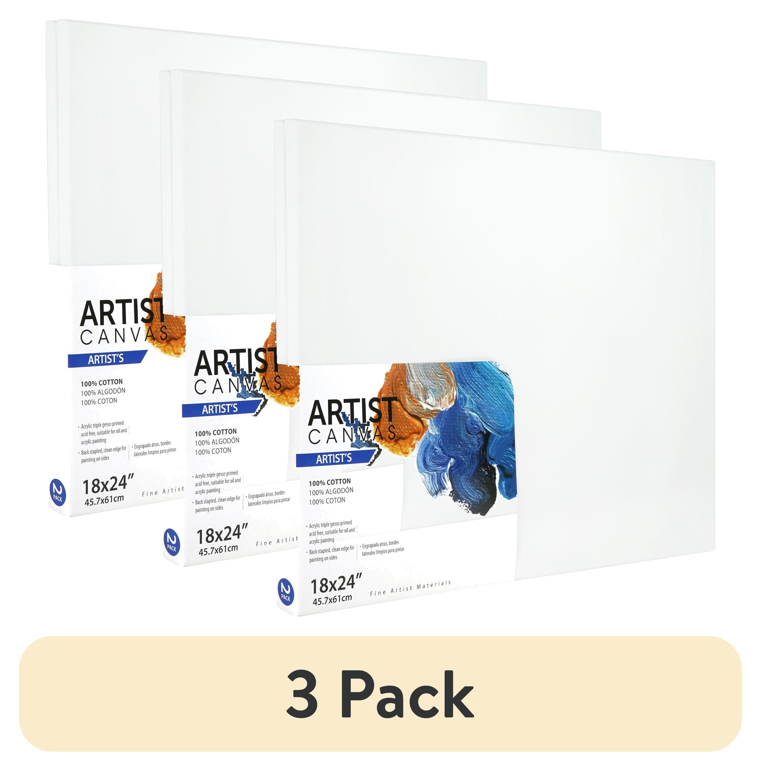(3 pack) Artist Stretched Canvas, 100% Cotton Acid Free White Canvas, 18"X24", 2 Pieces, Deluxe Canvas, Ideal for Art Students, Educators, Artists and Professionals.