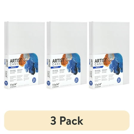 (3 pack) Artist Stretched Canvas, 11"X14", 2 Pack, 100% Cotton Acid Free, White, Deluxe Canvas, For All Skill Levels