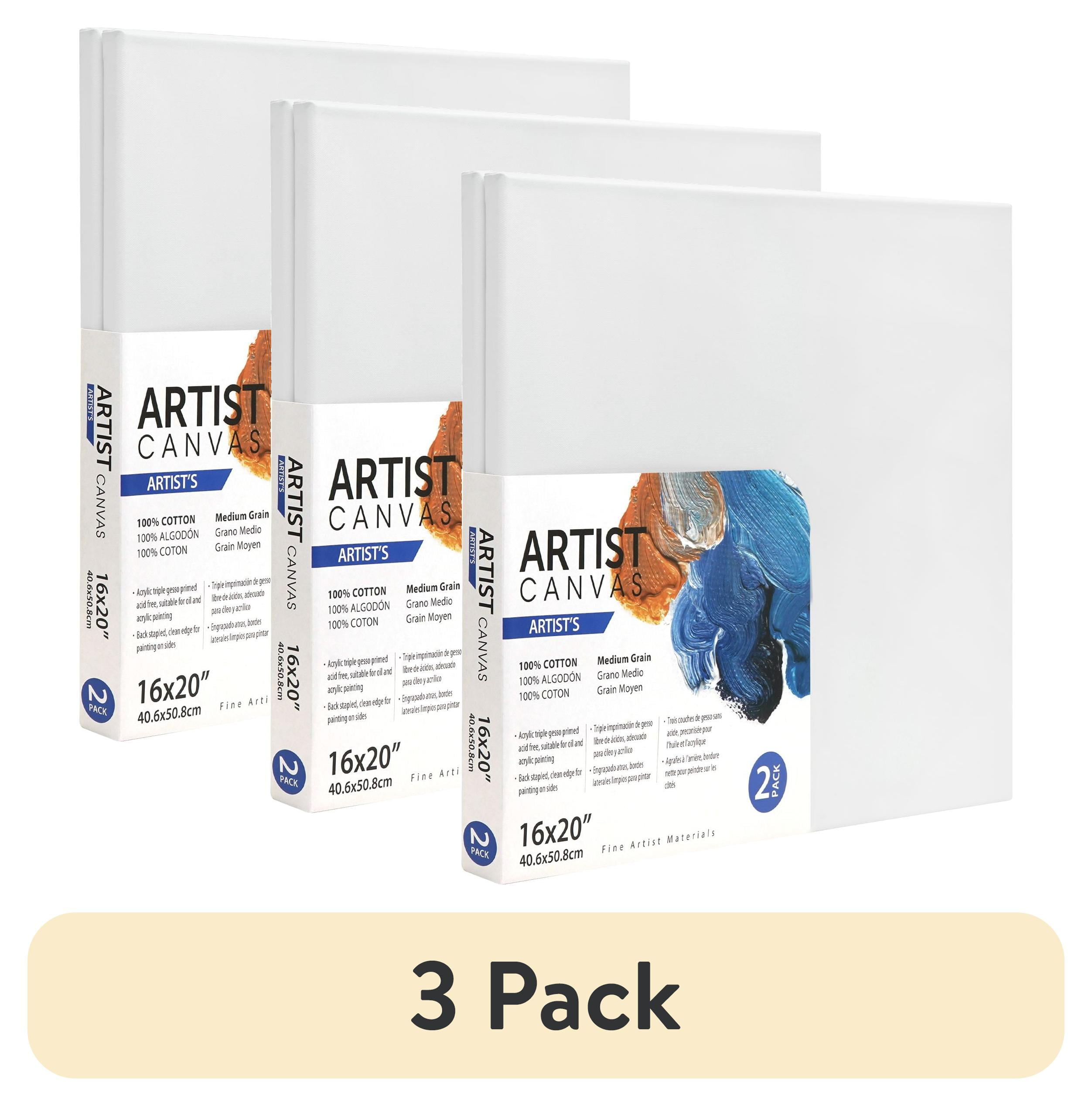 (3 pack) Artist Stretched Canvas, 16"X20", 2 Pack, 100% Cotton Acid Free, White, Deluxe Canvas, For All Skill Levels