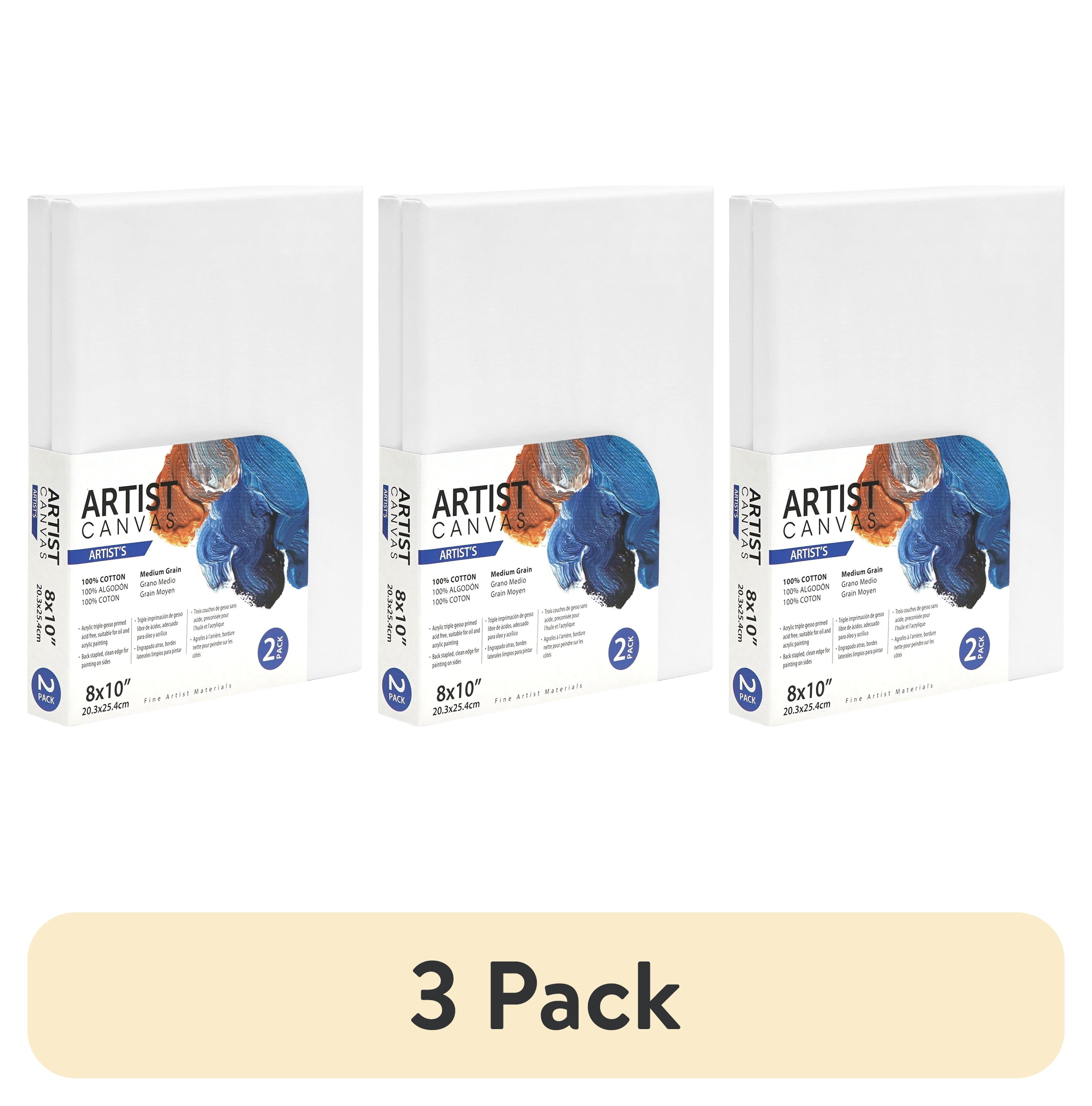 (3 pack) Artist Stretched Canvas, 8"X10", 2 Pack, 100% Cotton Acid Free, White, Deluxe Canvas, For All Skill Levels