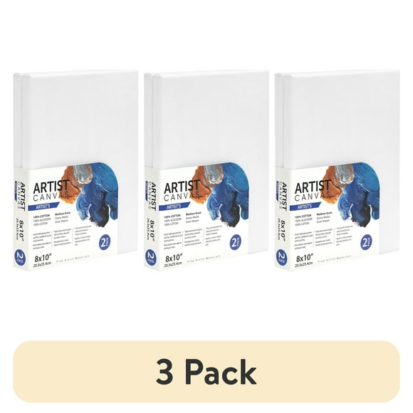 (3 pack) Artist Stretched Canvas, 8"X10", 2 Pack, 100% Cotton Acid Free, White, Deluxe Canvas, For All Skill Levels