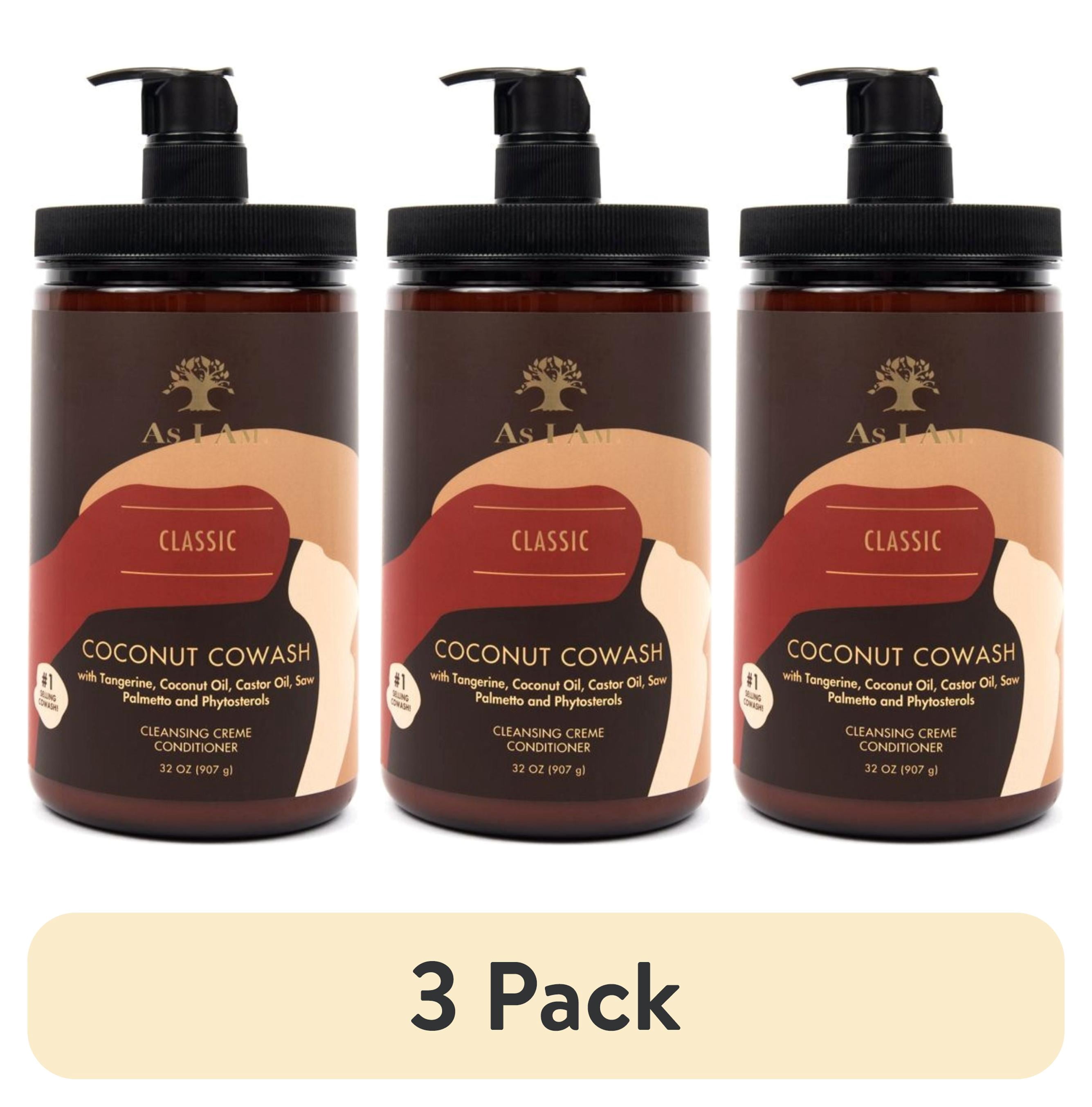 (3 pack) As I Am Cleansing Conditioner for Dry Curly Hair Moisture and Detangling Co Wash 32 oz with Saw Palmetto, Castor Oil, & Phytosterols
