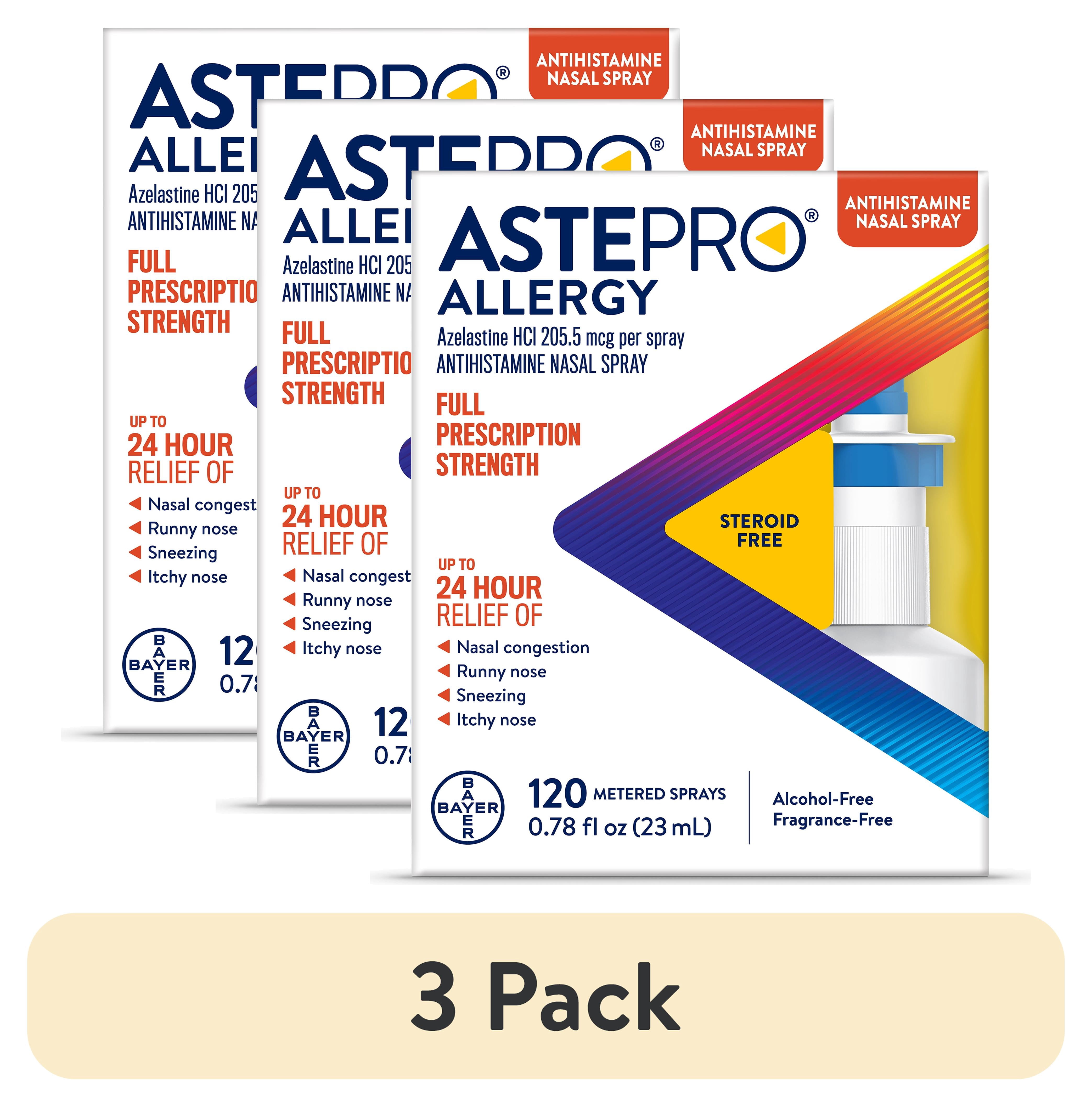(3 pack) Astepro Allergy Medicine, Steroid Free Azelastine Nasal Spray Antihistamine, 120 Metered Sprays