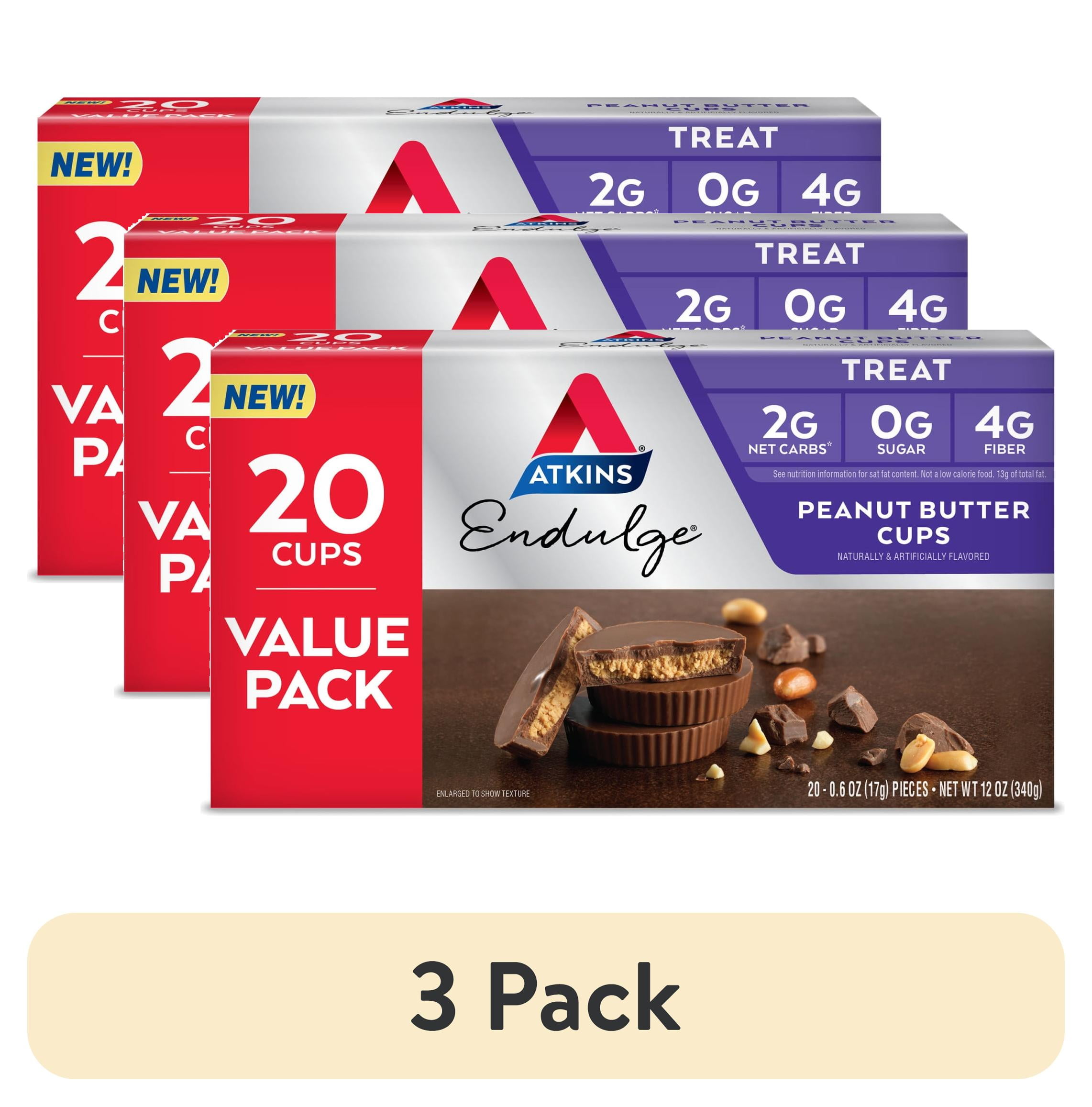 (3 pack) Atkins Endulge Treats, Peanut Butter Cups, Sugar Free Candy, Keto Desserts, Low Sugar Treats, 20 Count (10ct Value Pack)