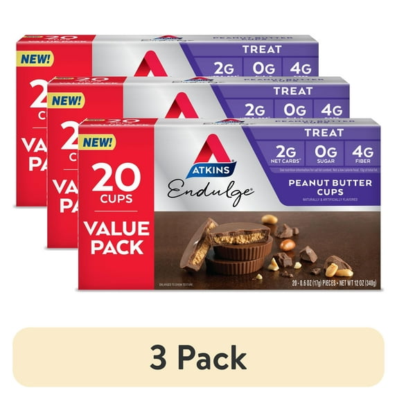 (3 pack) Atkins Endulge Treats, Peanut Butter Cups, Sugar Free Candy, Keto Desserts, Low Sugar Treats, 20 Count (10ct Value Pack)