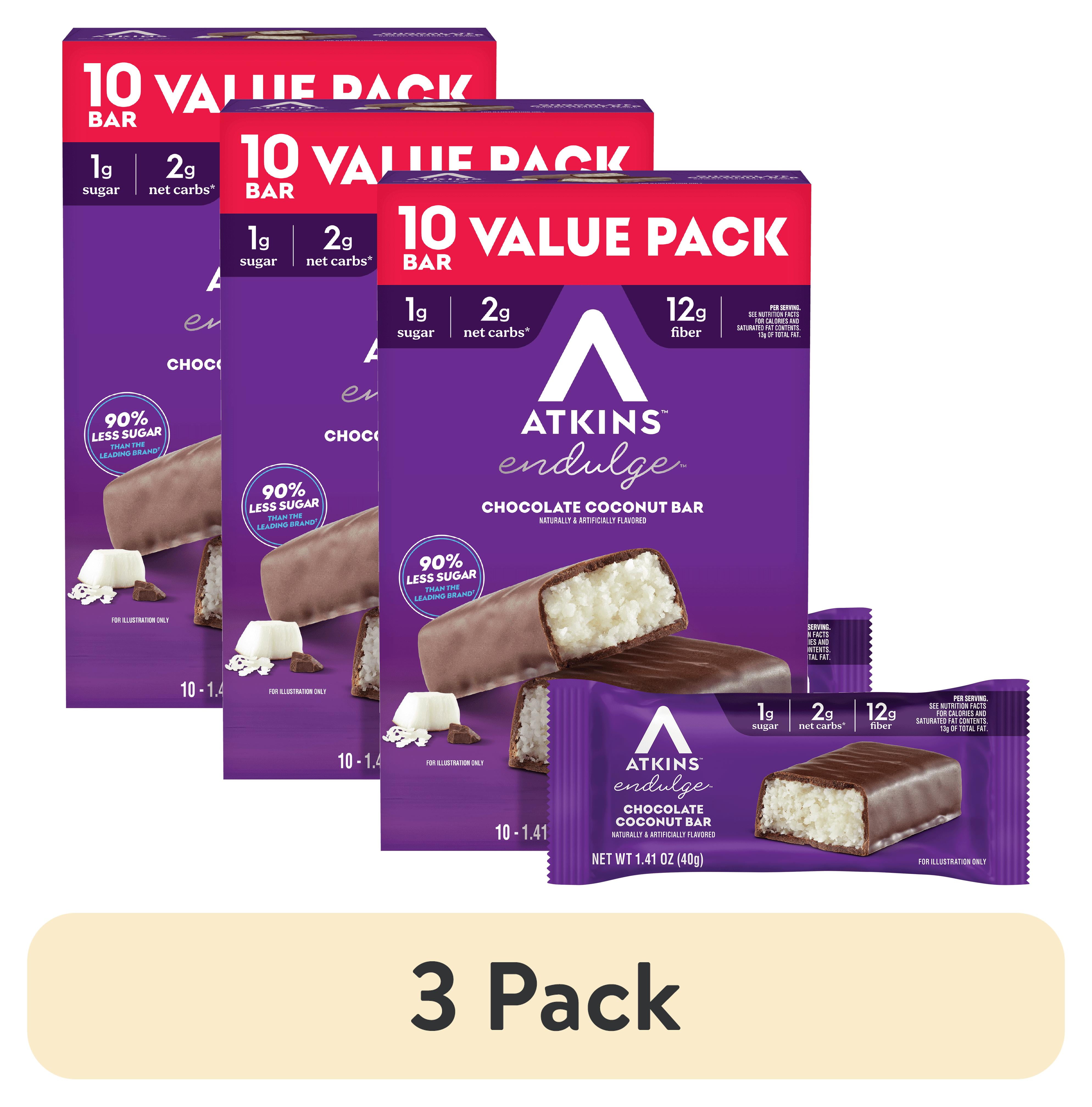 (3 pack) Atkins Endulge Treats, Chocolate Coconut Bar, Keto Friendly, 10 Count (Value Pack)