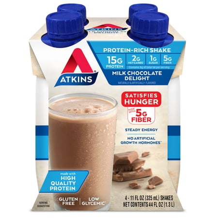 (3 pack) Atkins Chocolate Flavored High Protein Shake, Low Sugar and Low Carb, Keto-Friendly Protein Shake, 4 Ct