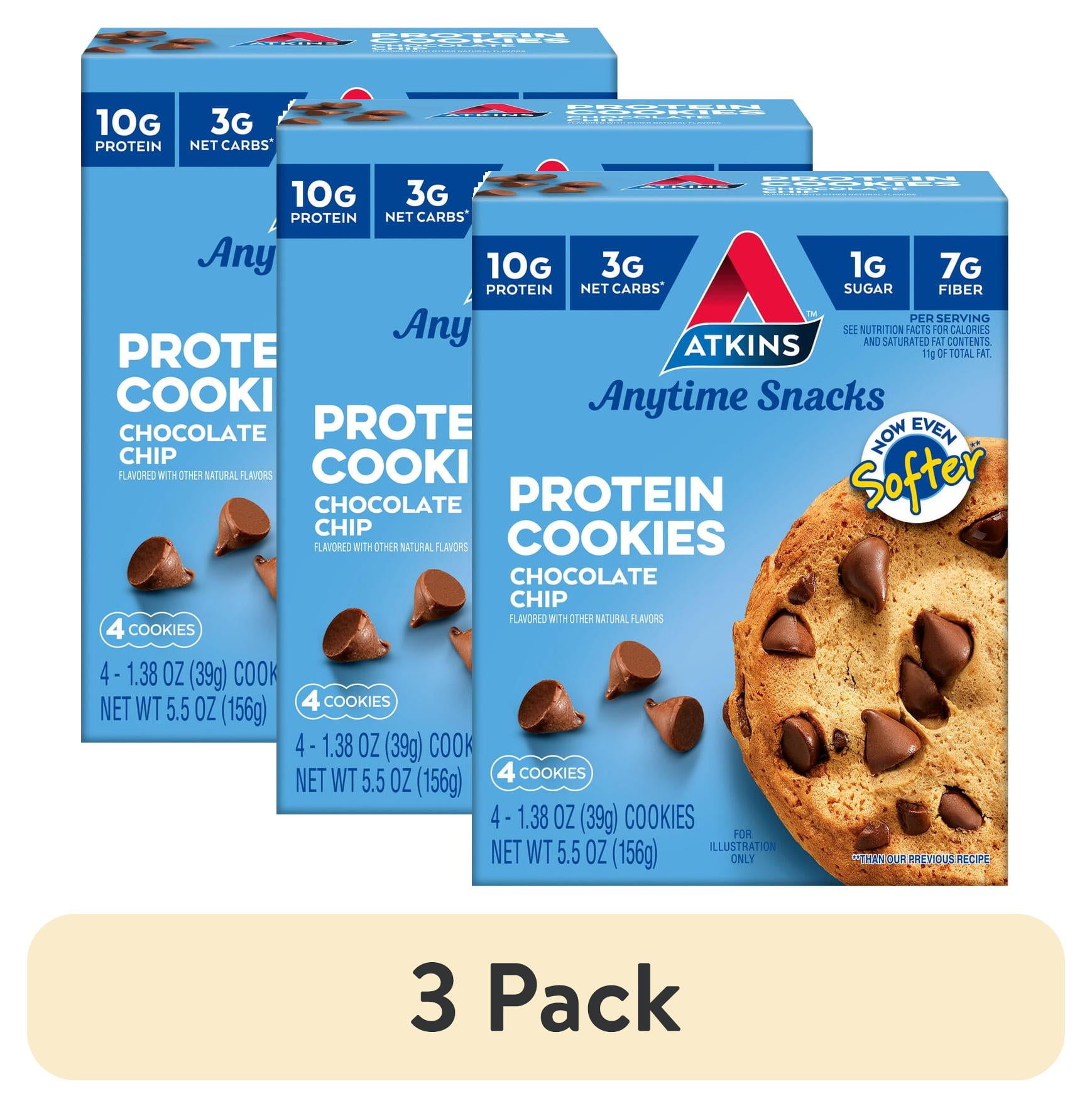 (3 pack) Atkins Soft and Chewy Chocolate Chip Protein Cookie, Keto Friendly, High Protein, Low Carb, 4 Count