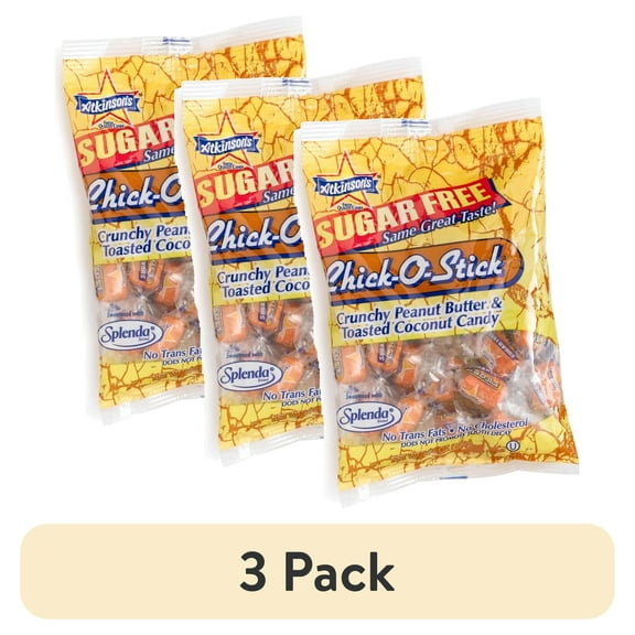 (3 pack) Atkinson's Sugar-Free Chick-O-Stick Peanut Butter & Toasted Coconut Candy, 3.75 Oz.