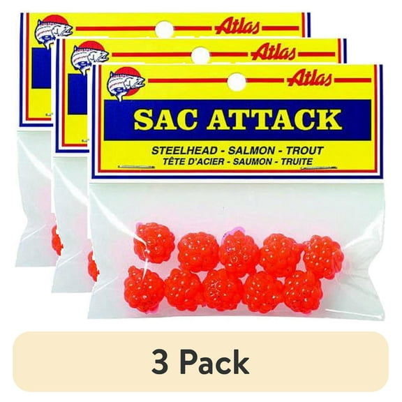 (3 pack) Atlas Mike's Sac Attack, Imitation Spawn Skein Eggs Soft Bait, Orange, 10 Count