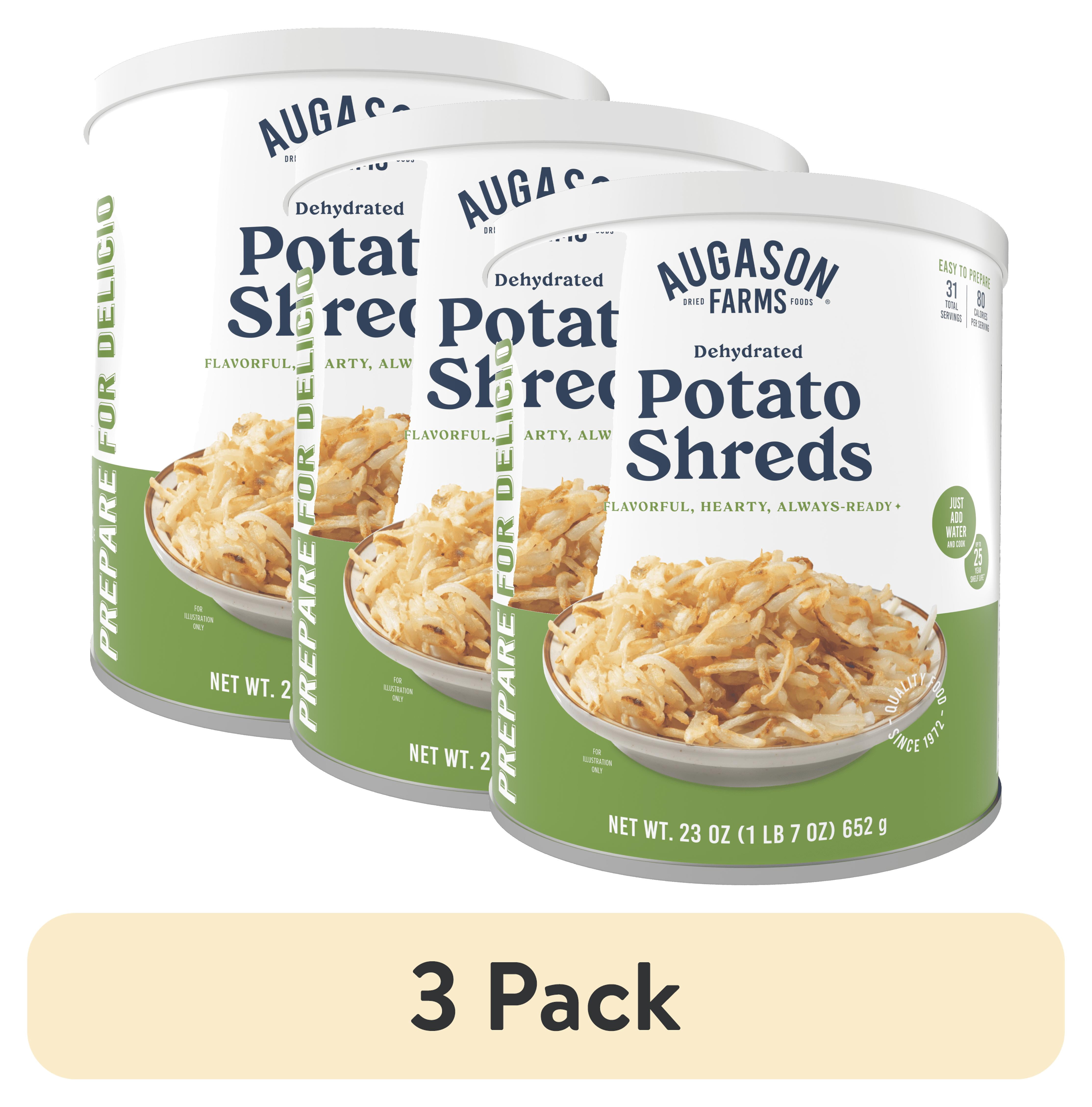 (3 pack) Dehydrated Potato Shreds Can, 31 Servings, Gluten Free Survival Food with 25 Year Shelf Life - Freeze Dried Emergency Food Supply for Camping, Prep & Everyday Meals