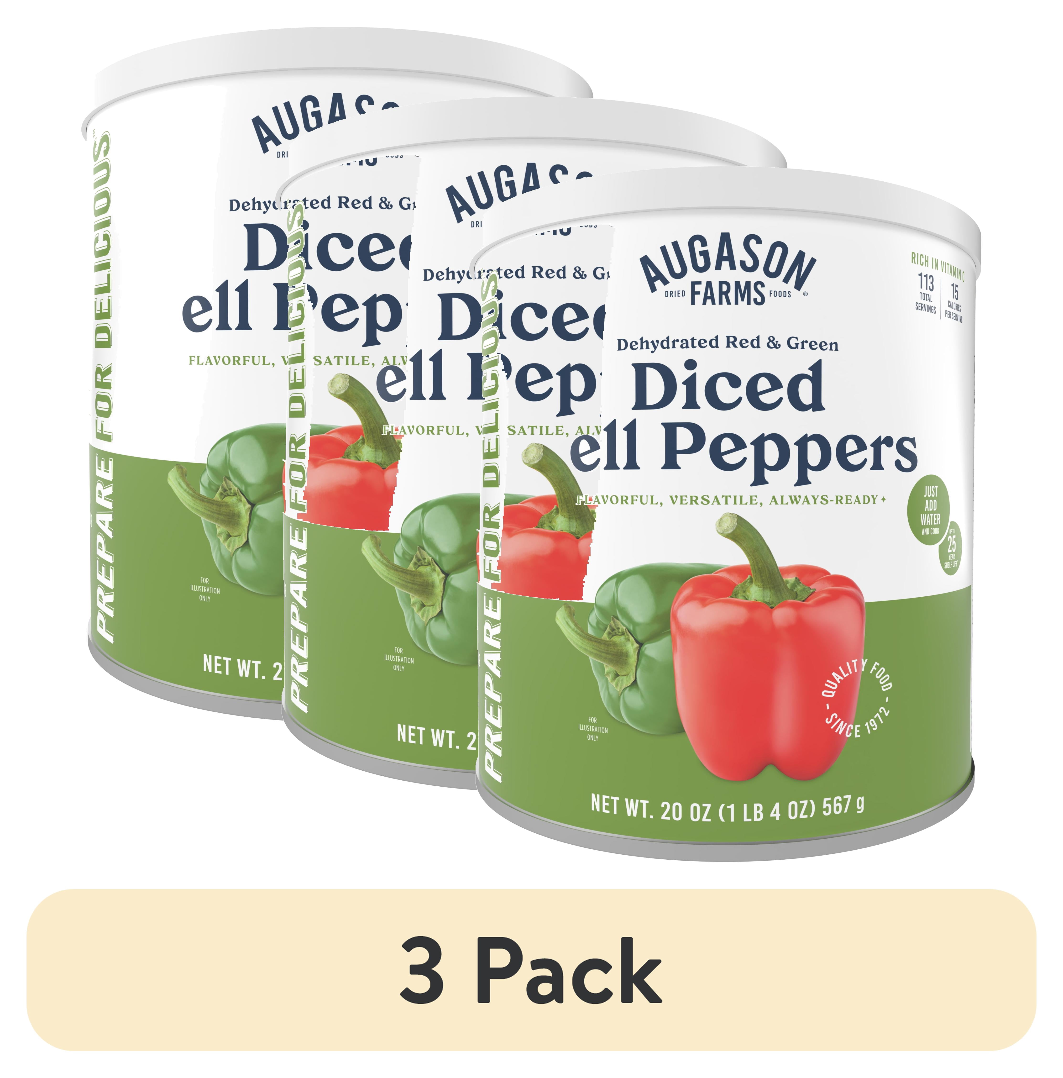 (3 pack) Augason Farms Dehydrated Red and Green Diced Bell Peppers Can, Emergency Food Supply, Everyday Meals, 113 Servings