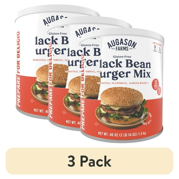 (3 pack) Augason Farms Gluten Free Black Bean Burger Mix Can, Emergency Food Supply, Everyday Meals, 38 Servings