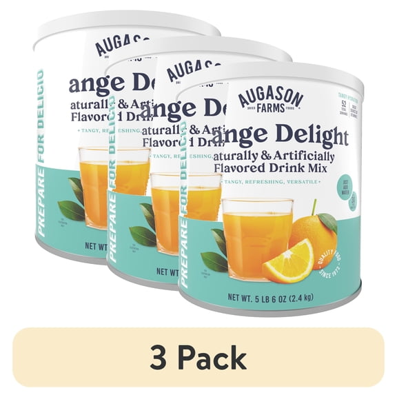 (3 pack) Augason Farms Orange Delight Drink Mix Can, Emergency Food Supply, Everyday Meals, 52 Servings
